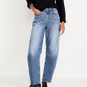 NWT Old Navy High Waisted Barrel Full Length Jeans 4 Tall